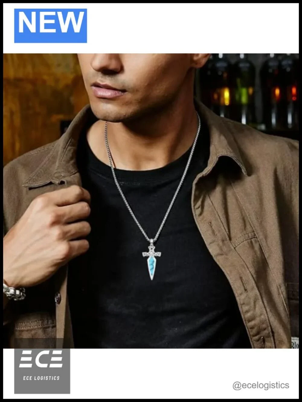 925 Sterling Silver Sword Necklace Turquoise Dagger Pendant Celtic Knot 22+2